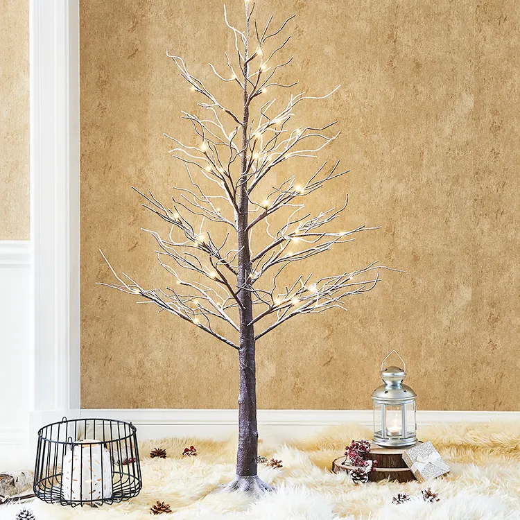 LED Lampu Pohon Natal Birch Coklat Ranting Bersalju Cahaya Mewah Imitasi