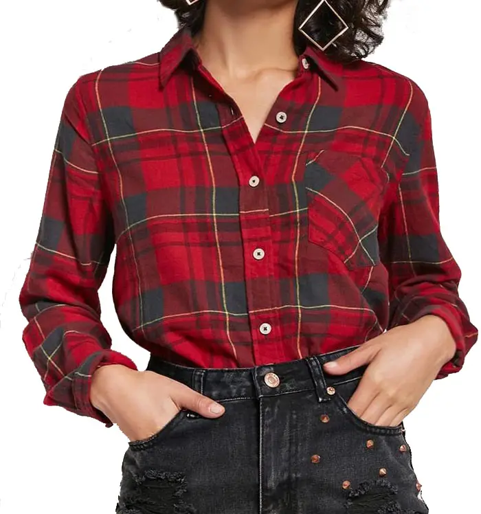 Logo personalizzato Signore casuali flanella camicia a quadri in cotone manica lunga una tasca flannels shirt