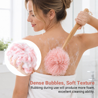 Éponge de bain en bois et EVA, brosse exfoliante corporelle blanche simple et douce avec long manche pour douche, élimine facilement les impuretés
