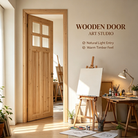 Soft Tone Solid Fir Glass Interior Door Warm Style Timber Door Matching Light Home Decoration