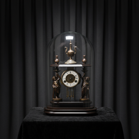 Horloge de table mécanique à pendule, style français antique, en laiton, avec 4 figurines de chérubins et portique en marbre, peinture de paysage, 15 jours, sonnerie mécanique