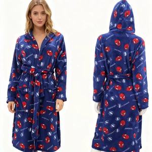 Pigiama <span class=keywords><strong>da</strong></span> Donna con Motivi Cartoon, Vestaglia Supereroe Spider a Maniche Lunghe, Lunghezza al Ginocchio, Accappatoio Spesso con Cappuccio in Flanella - Product Image 2