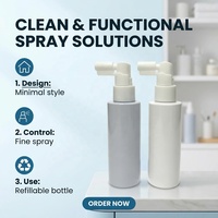 Flacon pulvérisateur transparent à épaule plate 50 ml en PET, flacon cosmétique avec pompe à long bec en PP, impression UV, étiquette personnalisée