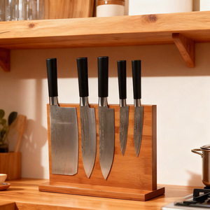 Porte-couteaux magnétique en bambou, 5 pièces, rangement pour comptoir, support à couteaux de cuisine - Product Image 1