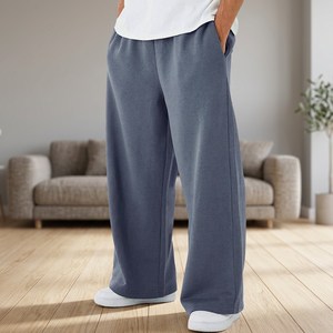 Pantalon de jogging décontracté pour homme en coton gris écologique, respirant, taille mi-haute, léger, coupe large, avec cordon de serrage et poches latérales - Product Image 3