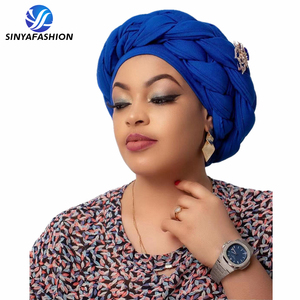 Sinya nouveau Design femmes Auto <span class=keywords><strong>Gele</strong></span> Headtie <span class=keywords><strong>Aso</strong></span> <span class=keywords><strong>Oke</strong></span> Bonnet décontracté mode musulman Turban casquette coton matériel pour dames - Product Image 1