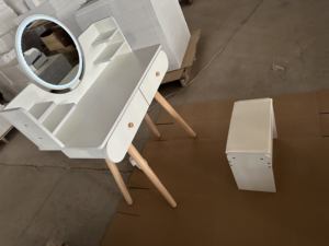 Table de toilette moderne en bois MDF blanc simple à assembler, équipée <span class=keywords><strong>d</strong></span>'un <span class=keywords><strong>miroir</strong></span> LED et de rangement, ensemble de meubles de chambre à coucher - Product Image 5