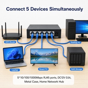 Ventilatorloze metalen behuizing 8-poorts Gigabit-<span class=keywords><strong>switch</strong></span> DC12V 1A, Plug&Play netwerksplitter voor binnenbekabelingsprojecten - Product Image 3