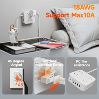 Regleta de Enchufes Multifuncional para el Hogar con 8 Tomas de CA, 4 USB-A, 2 USB-C, Cable Plano de 18AWG y 10A, Cargador de Fábrica