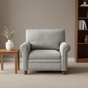 Poltrona Singola Grigia per Soggiorno in Tessuto Stile Tradizionale con Gambe in Legno Sedia Moderna per il Relax - Product Image 2