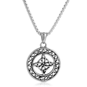 Irish <b>Flower</b> Pendant Necklace Stainless Steel Men's Hollow Geometric Design Silver Gold Chain 3.0*60cm - Product Image 2