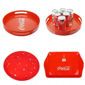 Customized Black Red Round 32*5cm Hotel Restaurant Bar Metal Wood Plastic Serving Tray For Fast Food Wine Trays