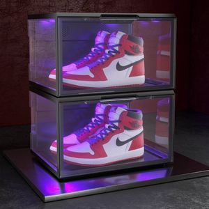 Display Shoe Box Clear Transparent Display Sound Control Stackable Acrylic Custom Sneaker Storage Logo Side Open Magnetic Led Shoe Box With Light