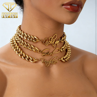 Custom Name Personalized Link Chain Necklace Gold Plated 8mm Thick Stainless Steel Choker Necklace Jewelry Gift