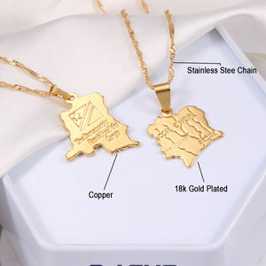 Collares de cadena de acero inoxidable estilo Hip Hop para hombre y mujer, collar con colgante de cobre, África, Países Bajos, países árabes, <span class=keywords><strong>mapa</strong></span>, Color dorado - Product Image 2