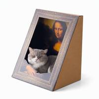 Maison pour chat triangulaire artistique 4D de style peinture célèbre et créative, avec cadre en carton durable à 3 panneaux amélioré, modèle Villa