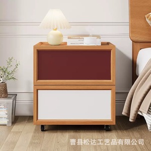 Mesita de noche moderna minimalista de madera, gabinete de almacenamiento de madera maciza de doble capa, estante giratorio para uso doméstico en dormitorios. - Product Image 3
