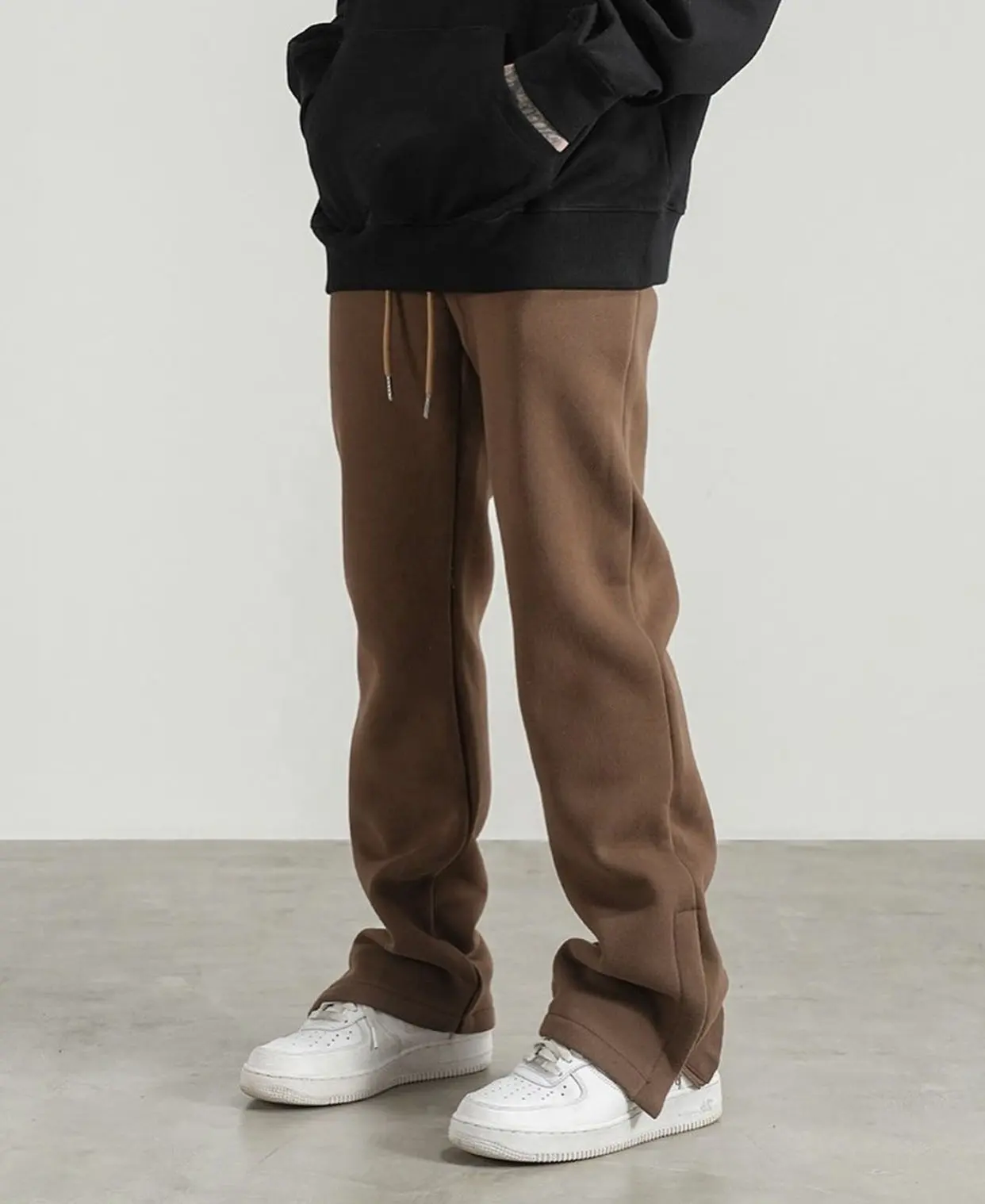 Dec Wholesale Jogger Pants Mens Drawstring Split Stack Trousers Custom French Terry Logo Flared Sweatpants Men