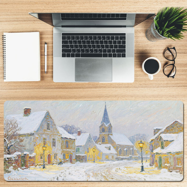 Custom Size Design Natural Rubber Soft Roll Large Desktop Pad Keyboard Mat Mousepad Office Non-slip Mouse Pad Snow Scenery Edge