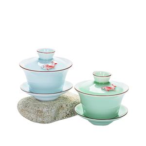 Bambus Celadon coperchio ciotola <span class=keywords><strong>Kung</strong></span> <span class=keywords><strong>fu</strong></span> tè Gaiwan ceramica pesce tre tazze ciotola da tè produttori all'ingrosso per il tè - Product Image 3