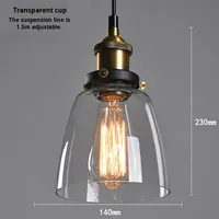 Nordique Rétro Simple Transparent Verre Pendentif Lumière Creative Élégant Commercial Workwear pour Restaurant Bar Café-Tailles Moyennes