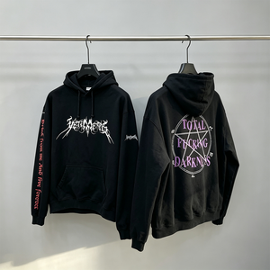 Felpa con Cappuccio Nera da <span class=keywords><strong>Uomo</strong></span> con Stampa Pentagramma Gotico, Oversize, Streetwear Scurio, Grafica Fronte-Retro sulle Maniche, <span class=keywords><strong>Abbigliamento</strong></span> Maschile - Product Image 3