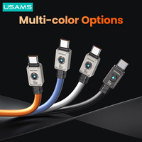 Kabel Data Pengisian Cepat USB Type-C USAMS SJ686 2024 Baru SJ686 Mecha Tahan Lama Bahan Zine Alloy 66W Ketebalan 6.0mm Dengan Lampu