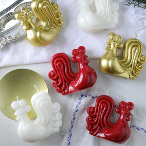 3D Rooster Figurine <b>Candle</b> <b>Red</b> Gold White Cock Shape Wax <b>Candle</b> For Festival Home Tabletop Decoration - Product Image 1