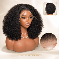 Perruque en dentelle de cheveux humains brésiliens 12A Pixie Curly Bob, noir naturel, boucles volumineuses pour femmes, vente en gros