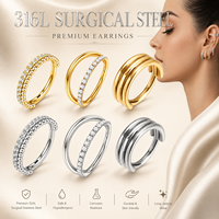 Boucles d'oreilles créoles articulées en acier inoxydable avec zircon CZ, or et argent, pour piercing cartilage hélix, légères, pour femme
