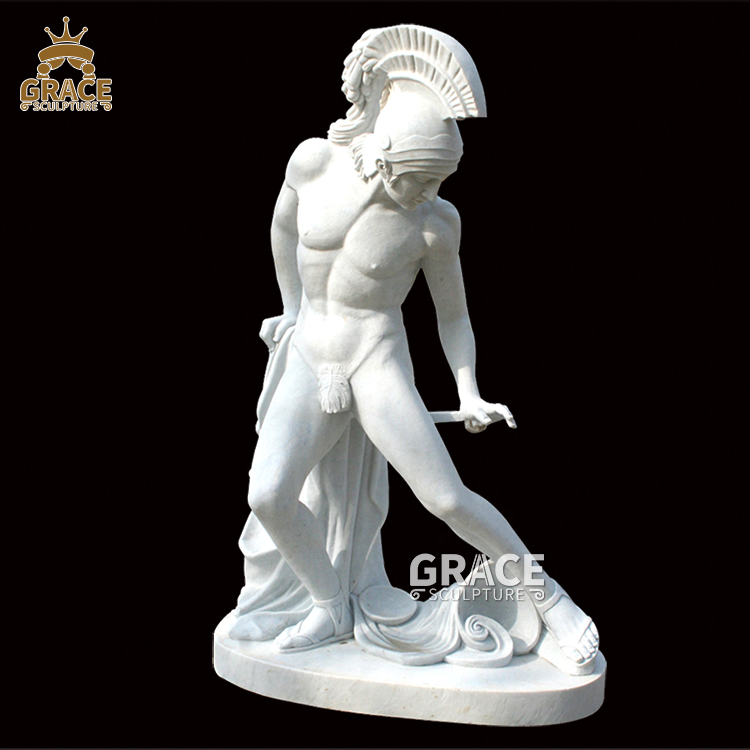 横たわる負傷したギリシャ戦士 - アファイア神殿 長さ60cm ギリシア神話 ライフサイズギリシャ神話大理石負傷アキレス像彫刻