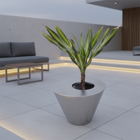 Grand pot de fleurs décoratif moderne en acier inoxydable durable pour l'extérieur, élégant pot d'arbre de jardin pour usage intérieur avec lumière LED
