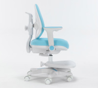 Chaise d'apprentissage pour enfants bleue, portable, pliable, en plastique, avec dossier divisé, réglable en hauteur, pivotante, pour bureau à domicile ou école, avec repose-pieds