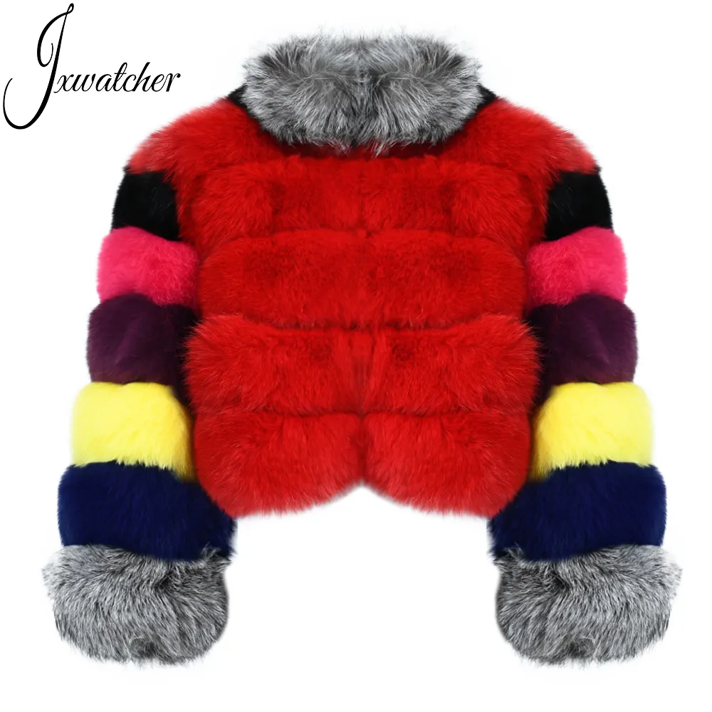 Phụ Nữ Handmade Đầy Màu Sắc Bất Fox Fur Jacket Mùa Đông Ấm Dày Chất Lượng Cao Fluffy Bán Buôn Ngắn Màu Fox Fur Coat Nữ