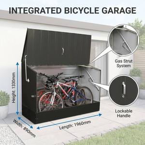 Abri de rangement pour <span class=keywords><strong>vélos</strong></span> en métal robuste, <span class=keywords><strong>garage</strong></span> <span class=keywords><strong>extérieur</strong></span> pour <span class=keywords><strong>vélos</strong></span> avec vérins à gaz, abri à outils étanche et verrouillable pour jardin, patio, cour - Product Image 6