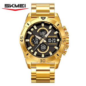 นาฬิกาข้อมือดิจิตอล Skmei 2593 คุณภาพสูง สีทอง ดำ เงิน กันน้ำ สายสแตนเลส สตีล ควอตซ์ สำหรับผู้ชาย - Product Image 1