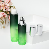 Set Botol Kosmetik Kaca Warna Mewah, Botol Kosmetik dan Toples Perawatan Kulit, Botol Losion Kaca Pelembap, Botol Kosmetik Bulat Hijau