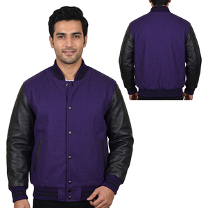 Veste de baseball pour homme en cuir avec logo personnalisé 2024, broderie noire, veste universitaire bleu clair, service OEM - Product Image 1