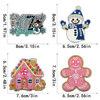 Patchs thermocollants de Noël roses, appliques brodées mignonnes de Noël, patchs à coudre bonhomme de neige et flocon de neige pour vêtements, chapeaux, décoration DIY