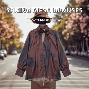 Spring Mesh <b>Blouse</b> for Women Stand Collar Full Sleeve Loose Shirt Layering Casual Daily Wear - Product Image 2