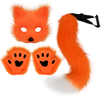 Porte-clés queue de renard en fourrure pelucheuse Ecoparty Gants pattes de chat et masque de loup Therian Set pour Halloween Cosplay Costume Accessoires Sets