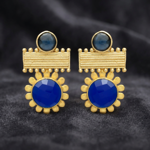 Pendientes de Mujer Hechos a Mano con Piedras Preciosas de Zafiro Hidro y Lapislázuli, Chapados en Oro, Estilo Étnico, Aleación de Metal Precioso - Product Image 2