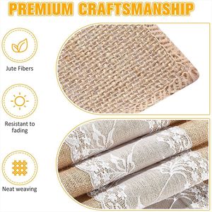 Chemin de table en <span class=keywords><strong>jute</strong></span> naturel, chemins de table en dentelle pour mariage américain, décoration de table pour fête, <span class=keywords><strong>nappe</strong></span> - Product Image 5