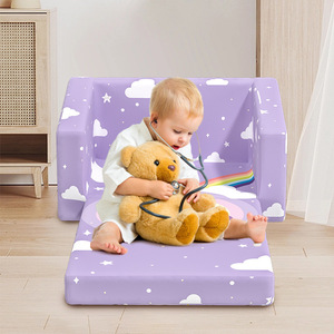 Canapé-lit pliable pour enfants, mousse haute élasticité en plastique violet, convertible, pour s'asseoir, s'allonger, coin lecture bébé - Product Image 1