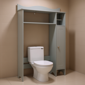 Mobiletto da Bagno Sopra il WC in Truciolato Grigio, Design Moderno con Portarotolo Integrato - Product Image 2