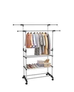 Stainless Steel Telescopic Clothes Garment <strong>Rack</strong> with <strong>Sotrage</strong> Shelf - Product Image 6