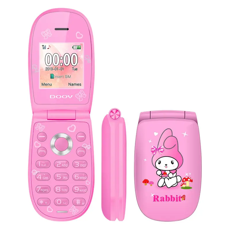 Doov W11 2G Roze Blauwe Kleur Mini Size Kinderen Cartoon Konijn Flip Top Open Toetsenbord Telefoon Voor Kinderen Heel Schattig