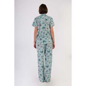 KADIN P.SUPREM XXL GOMLEK YAKA TAMAMI DUGMELI KISA KOL CEPLI PIJAMA TAKIM - เยซิล - เยซิล - Product Image 4