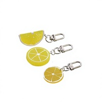 Porte-clés en résine en forme de tranche de citron simulée en 3D, fait main, électroplaqué, pour sac et étui d'écouteurs, accessoire de pendentif, pièces de matériel