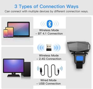 Eyoyo xách tay mini ngón tay 1D không dây Bluetooth 3-trong-1 <span class=keywords><strong>USB</strong></span> có dây hàng tồn kho mã vạch đọc Nhẫn Máy quét mã vạch - Product Image 4